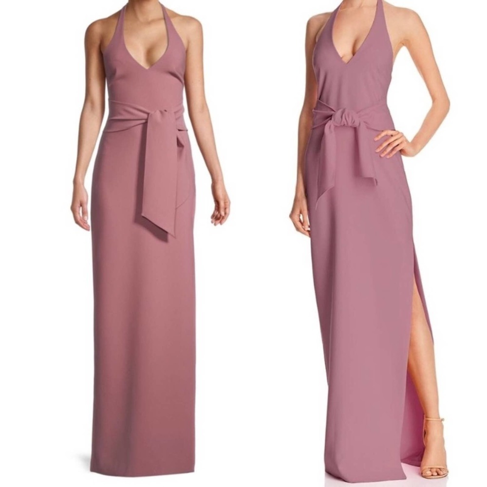 NEW LIKELY Stapleton Halter Neck Tie Waist Pink Maxi Gown Size 6